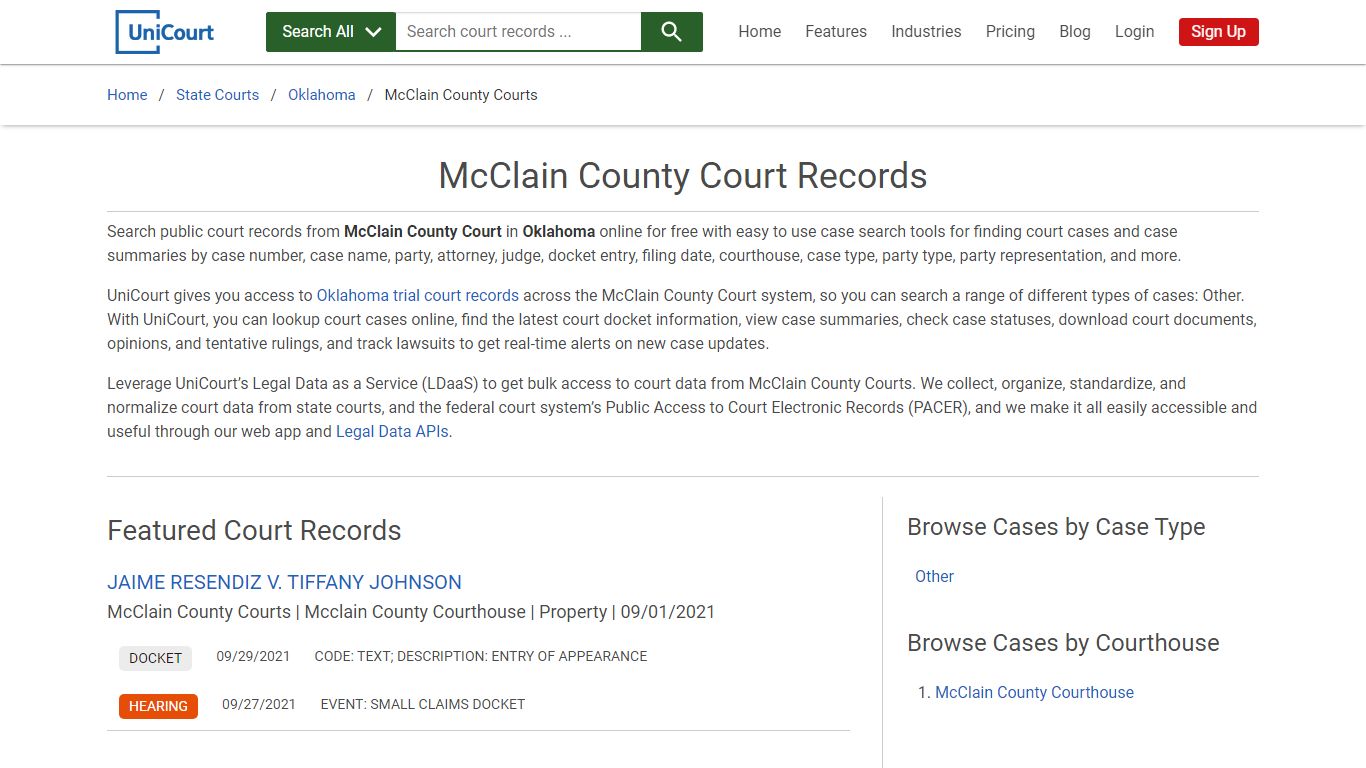 McClain County Court Records | Oklahoma | UniCourt