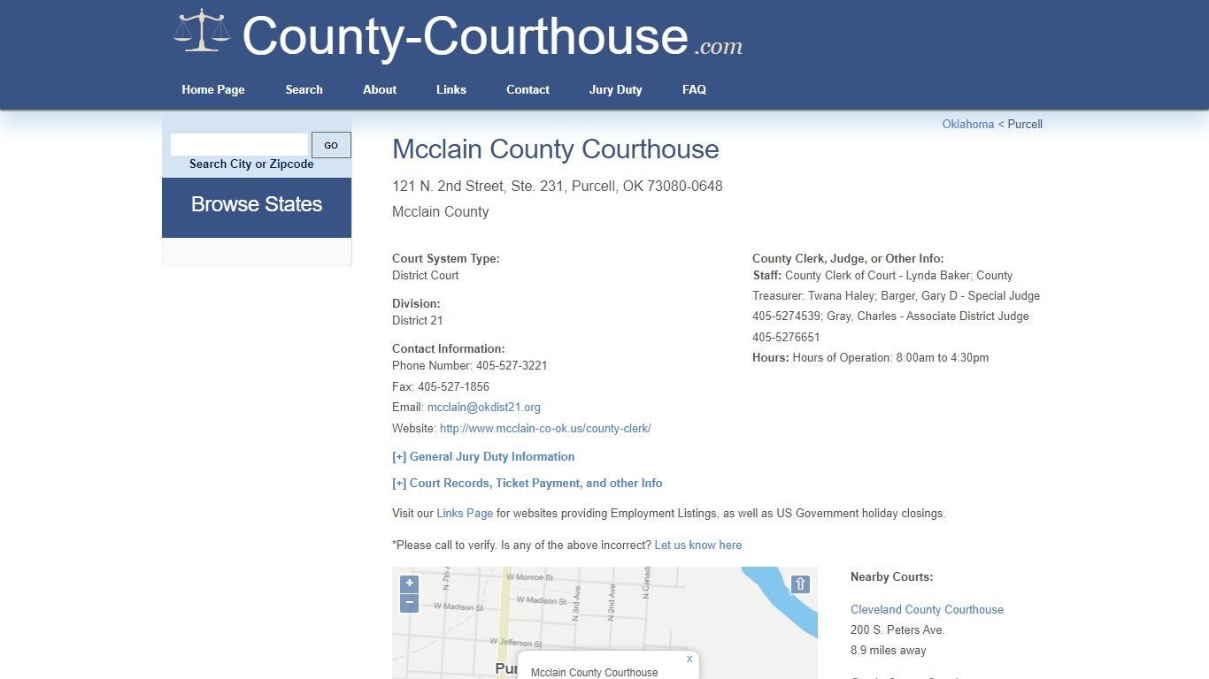 Mcclain County Courthouse in Purcell, OK - Court Information